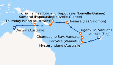 Itinéraire de la croisière Escapade au cœur de la Mélanésie