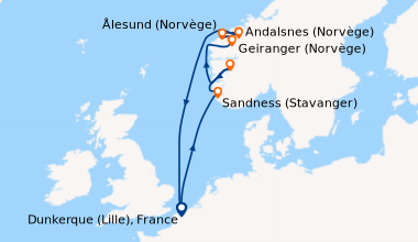 Itinéraire de la croisière Joyaux de la Norvège