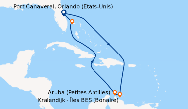 Itinéraire de la croisière Port Canaveral, Orlando (Etats-Unis), En mer,...