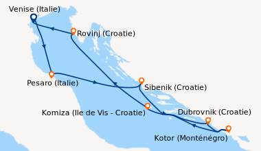Itinéraire de la croisière Venise (Italie), Pesaro (Italie), Sibenik (Cr...