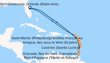 Itinéraire de la croisière Port Canaveral, Orlando (Etats-Unis), En mer,...