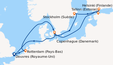 Itinéraire de la croisière Douvres (Royaume-Uni), Rotterdam (Pays-Bas), ...