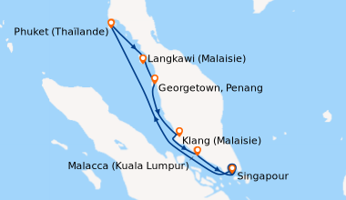 Itinéraire de la croisière Singapour, En mer, Phuket (Thaïlande), Phuket...