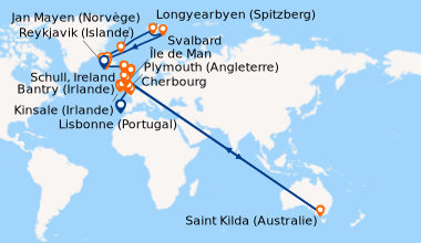 Itinéraire de la croisière Lisbonne (Portugal), En mer, En mer, Cherbour...