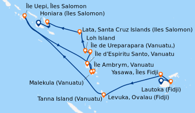 Itinéraire de la croisière Îles secrètes de Mélanésie