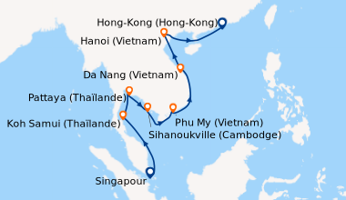 Itinéraire de la croisière Singapour, En mer, Koh Samui (Thaïlande), Lae...