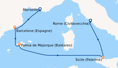Itinéraire de la croisière Méditerranée Exceptionnelle
