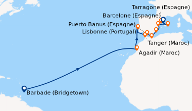 Itinéraire de la croisière Barbade (Bridgetown), En mer, En mer, En mer,...