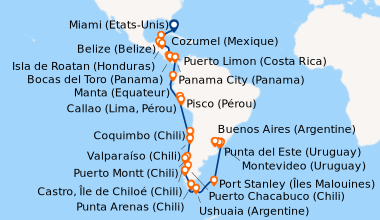 Itinéraire de la croisière Miami (Etats-Unis), En mer, Cozumel (Mexique)...