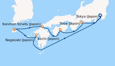 Itinéraire de la croisière Tokyo (Japon), Tobago Cays (Saint-Vincent-et-...