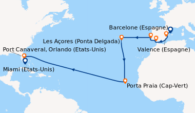 Itinéraire de la croisière Barcelone (Espagne), Valence (Espagne), En me...