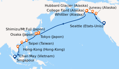 Itinéraire de la croisière Seattle (Etats-Unis), En mer, Juneau (Alaska)...