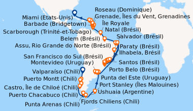 Itinéraire de la croisière Valparaíso (Chili), En mer, Playa del Carmen ...