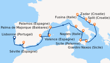Itinéraire de la croisière Lisbonne (Portugal), Lisbonne (Portugal), En ...