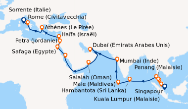 Itinéraire de la croisière Singapour, Kuala Lumpur (Malaisie), Penang (M...