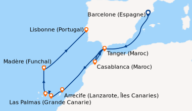 Itinéraire de la croisière Barcelone (Espagne), En mer, Casablanca (Maro...