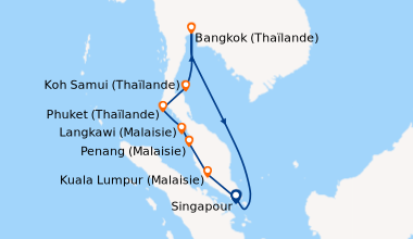 Itinéraire de la croisière Singapour, Kuala Lumpur (Malaisie), Penang (M...