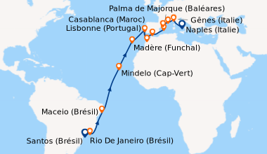 Itinéraire de la croisière Santos (Brésil), Rio De Janeiro (Brésil), En ...