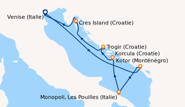Itinéraire de la croisière Venise (Italie), En mer, Kotor (Monténégro), ...
