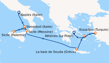 Itinéraire de la croisière Naples (Italie), Sicile (Palerme), Sicile (Me...