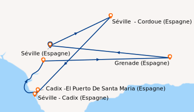 Itinéraire de la croisière Les splendeurs de l'Andalousie au fil du Guadalquivir : Séville, Cordoue et Cadix (SHF_PP)