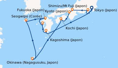 Itinéraire de la croisière Tokyo (Japon), Shimizu/Mt Fuji  (Japon), En m...