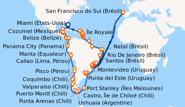Itinéraire de la croisière Miami (Etats-Unis), En mer, Cozumel (Mexique)...