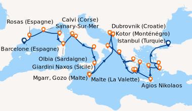 Itinéraire de la croisière Barcelone (Espagne), Rosas (Espagne), En mer,...