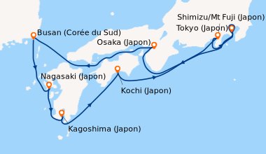 Itinéraire de la croisière Tokyo (Japon), En mer, Osaka (Japon), Osaka (...