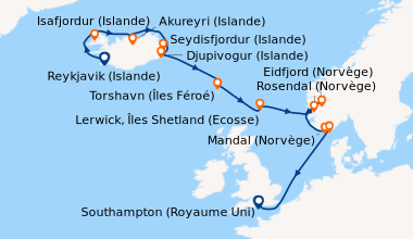 Itinéraire de la croisière Reykjavik (Islande), Isafjordur (Islande), Ak...