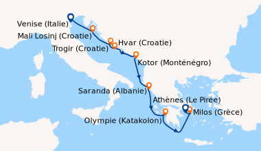 Itinéraire de la croisière Venise (Italie), Mali Losinj (Croatie), Trogi...