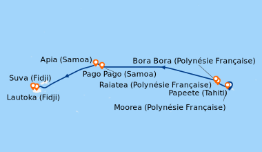 Itinéraire de la croisière Papeete (Tahiti), Moorea (Polynésie Française...