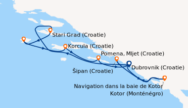 Itinéraire de la croisière La Croatie, sous les voiles du Ponant