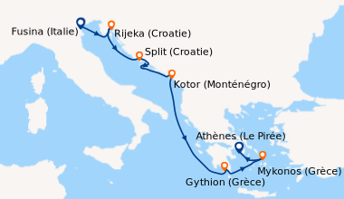 Itinéraire de la croisière Fusina (Italie), Rijeka (Croatie), Split (Cro...