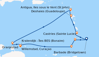 Itinéraire de la croisière Barbade (Bridgetown), Castries (Sainte Lucie)...
