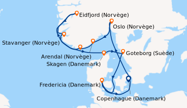 Itinéraire de la croisière Copenhague (Danemark), Oslo (Norvège), Arenda...