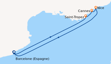 Itinéraire de la croisière Barcelone (Espagne), Saint-Tropez, Cannes, Ni...