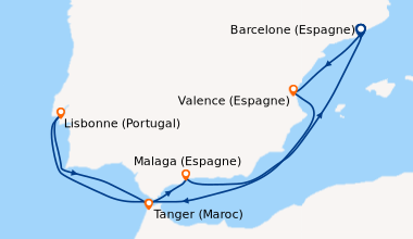 Itinéraire de la croisière Barcelone (Espagne), Valence (Espagne), En me...