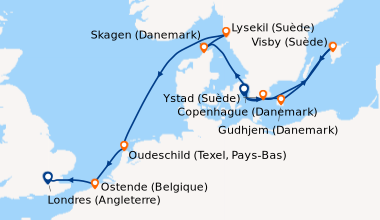 Itinéraire de la croisière Copenhague (Danemark), Gudhjem (Danemark), Vi...