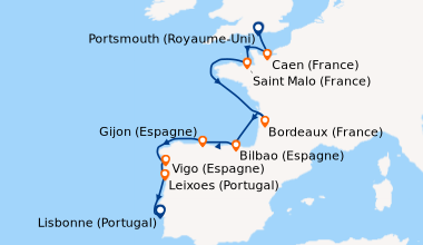 Itinéraire de la croisière Portsmouth (Royaume-Uni), Caen (France), Sain...
