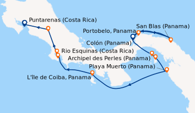 Itinéraire de la croisière Secrets d’Amérique centrale