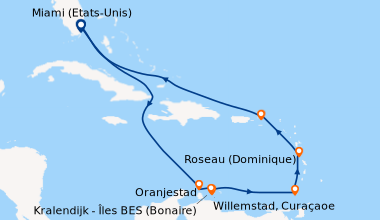 Itinéraire de la croisière Miami (Etats-Unis), En mer, En mer, Oranjesta...
