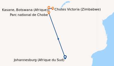 Itinéraire de la croisière Safari-croisière au fil du Zambèze - Afrique du Sud, Botswana, Namibie, Zimbabwe (11A_PP)