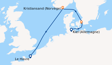 Itinéraire de la croisière Allemagne, Danemark, Norvège, France