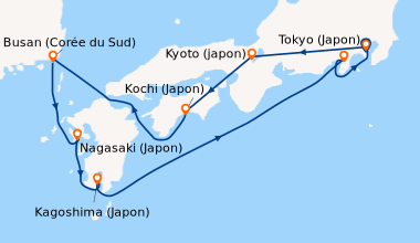Itinéraire de la croisière Rivages du Japon Intemporel