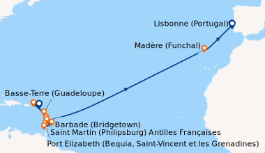 Carte de l'itinéraire de la croisière
