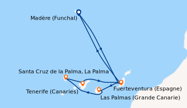 Itinéraire de la croisière Madère (Funchal), En mer, Fuerteventura (Espa...