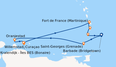 Itinéraire de la croisière Barbade (Bridgetown), Saint-Georges (Grenade)...