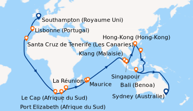 Itinéraire de la croisière Southampton (Royaume Uni), En mer, En mer, Li...