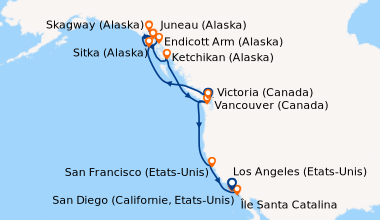Itinéraire de la croisière Vancouver (Canada), En mer, Sitka (Alaska), S...